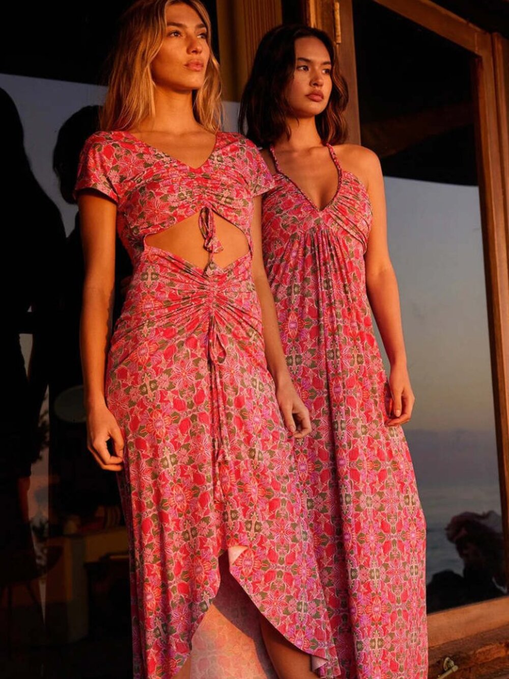 Revolve MISA Los Angeles Carlotta High Low Floral Print Pink Dress Size Small